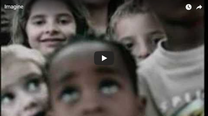 Still van clip van Amnesty-spot waarin kinderen 'Imagine' zingen + link